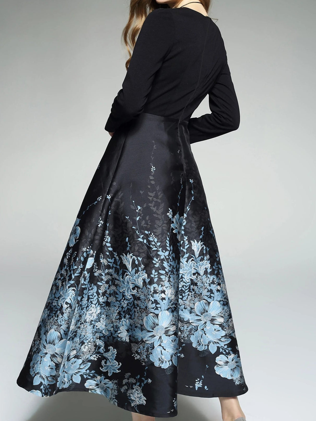 High Quality Black Floral Elegant Jacquard Luxury Long Dress