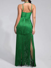 High quality green maxi sleeveless sexy elegant knitted bandage long dress