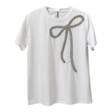 High Quality Embroidery Bow Diamond Short Sleeve Loose T-shirts