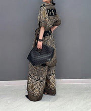 High Quality Printed V Neck Tops and Long Wide Leg Pants Two Piece Set