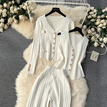 3 Piece Pant Sets Knitted Cardigan, Vest and Wide Leg Pants