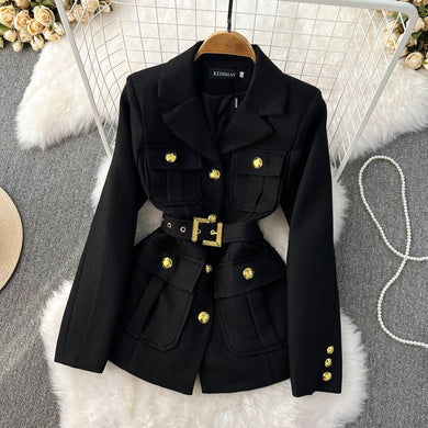 High quality double-breasted long-sleeved jacket with belt