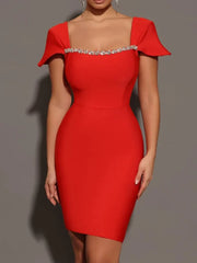 High Quality Black and Red Square Neck Sexy Bodycon Dress