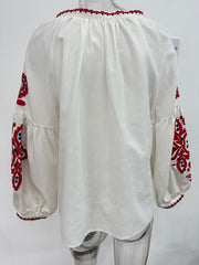 High Quality Lantern Sleeve V Neck Embroidery Shirt