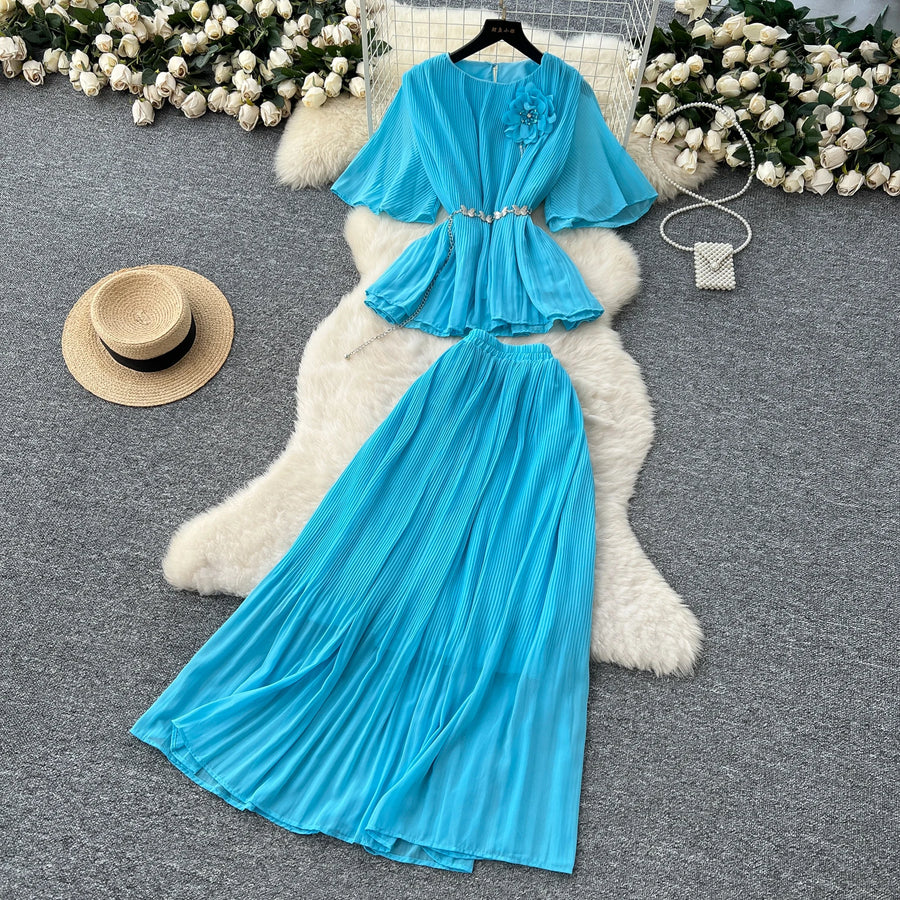 Chic Elegant Three-dimensional Ruched slim chain casual Sexy Evening Fashion fairycore women clothing Two Piece Set