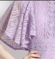 High Quality Long Purple Lantern Sleeve Elegant Lace Dress