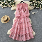 Cake Dress Women Long Dresses High Waist Vestidos Full Sleeve Elegant Splice Y2k Streetwear Work Party Night Ruffles High Waist