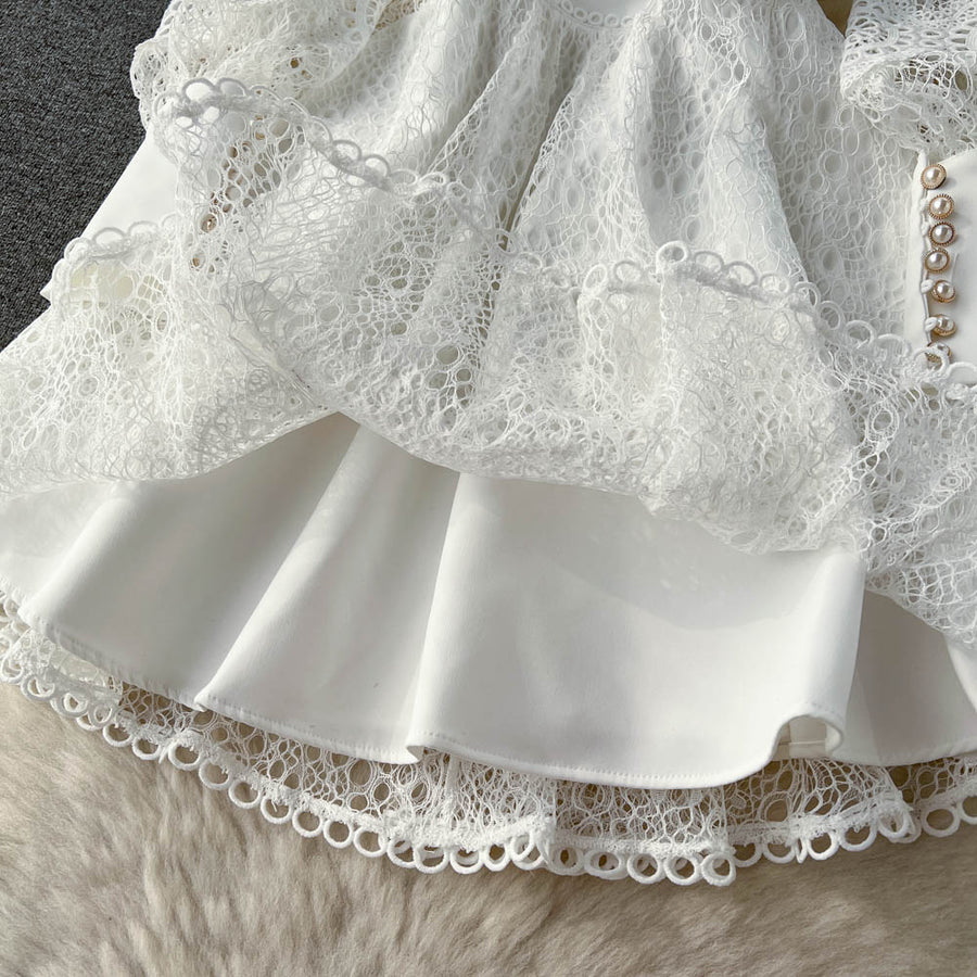 Vintage Flowers Embroidered Hollow Out Lace Dress High Neck Long Lante ETERNA Vintage Flowers Embroidered Hollow Out Lace Dress High Neck Long Lante ETERNA