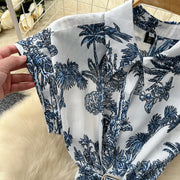 Dress Women Long Dresses High Waist Vestidos Polo Collar Short Sleeve Elegant Splice Y2k Streetwear Work Party Night Print