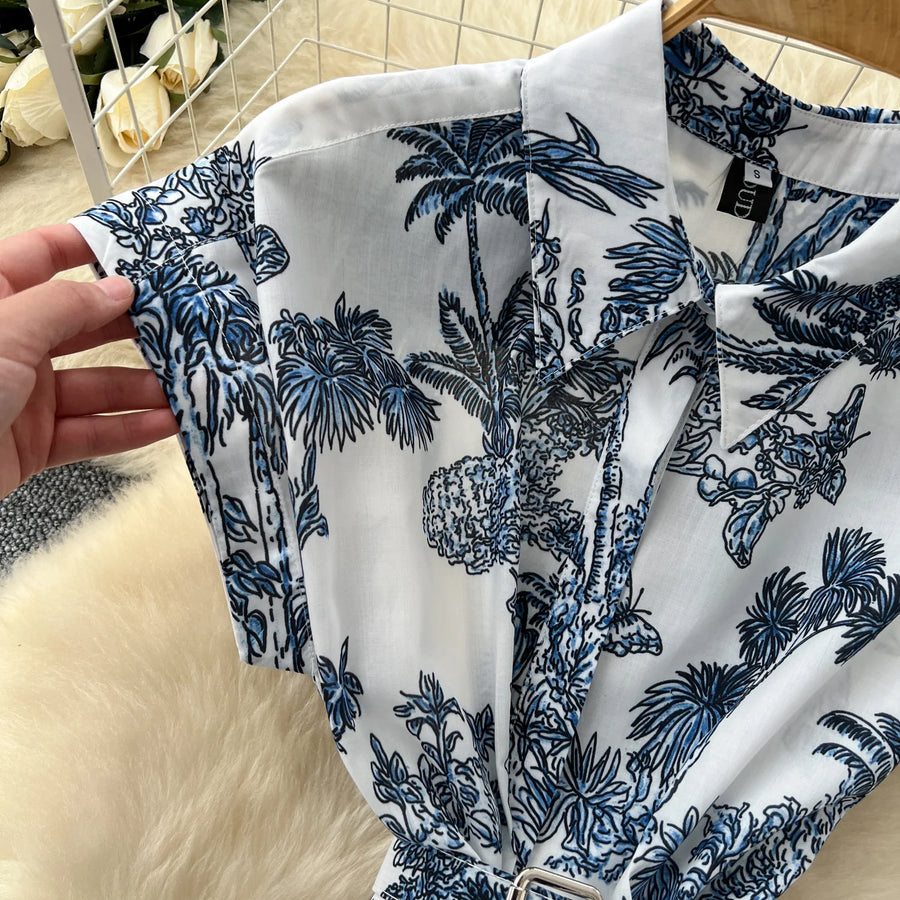 Dress Women Long Dresses High Waist Vestidos Polo Collar Short Sleeve Elegant Splice Y2k Streetwear Work Party Night Print