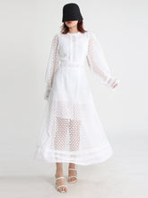 Vintage dresses round neck, flare sleeve, high waist, hollow out patchwork, high quality embroidery
