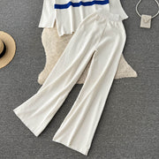 High Quality Striped Zipper Long Sleeve+Wide Leg Pant Two Piece Set