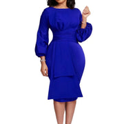 Elegant Office Dresses Round Neck Full Sleeve High Waist