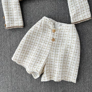 Two Piece Set Luxury Plaid Sequin Tweed Jacket+High Waist Shorts