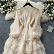 Cake Dress Women Long Dresses High Waist Vestidos Full Sleeve Elegant Splice Y2k Streetwear Work Party Night Ruffles High Waist