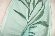 Women's Leaf Print Ruched Maxi Dress with Scarf