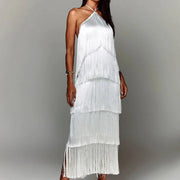 High Quality Fringe Sleeve Off Shoulder High Waist Bodycon Sexy Dress