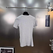 Casual plain pleated patchwork round neck short sleeve t-shirts with spliced metal buckle