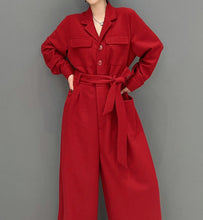 High Quality Loose Wide Leg Long Sleeve Solid Color One Piece Jumpsuit
