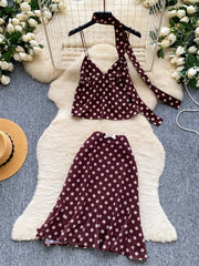 Retro Polka Dot Skirt Set Women Summer Sweet Style Fashion Temperament Camisole Top and Fashion Bodycon Skirt Women Skirt Set