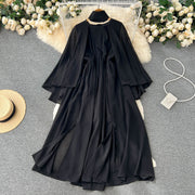 High quality multi color high neck long sleeve elegant long dress