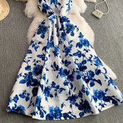 Fashion Elegant Print Sleeveless Dress Women 2026 Summer New Slim Waist Gown Ball Big Swing Robe Fresh Temperament Vestidos