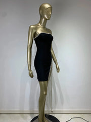 High Quality Black Diamonds Backless Strapless Sexy Bodycon Dress