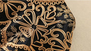 Dress Women 3/4 Sleeve 3D Gold Flower Embroidery Elegant Midi High Quality