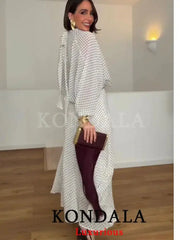KONDALA Vintage Polka Dot Women Sets Chiffon Bow Tie Loose Blouses Loose Long Skirts Fashion 2026 Spring Summer Holiday Suits