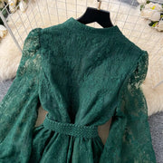 Luxury Embroidery Formal Dresses Women Summer Autumn Lantern Long Sleeve Lace Vestidos Pearl Prom Evening Birthday Dress Party
