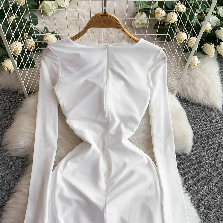 Celebrities Metal Buckle Square Collar with Chest Pad Dress Women's High-end Lace Splicing Mesh Yarn Streamer Elegant Long Dress