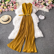 High quality belted wide leg short sleeve jumpsuit