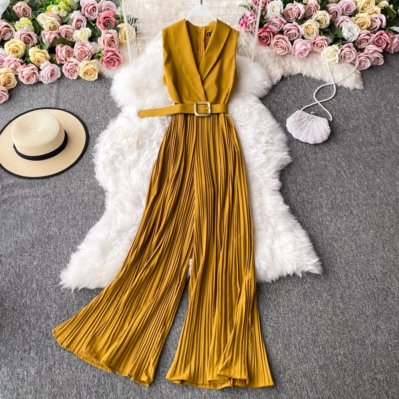 High quality belted wide leg short sleeve jumpsuit