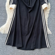 Chic vintage patchwork striped dress Elegant Fairy korean fashion autumn Party women clothing