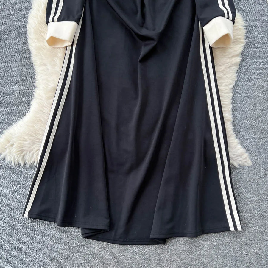 Chic vintage patchwork striped dress Elegant Fairy korean fashion autumn Party women clothing