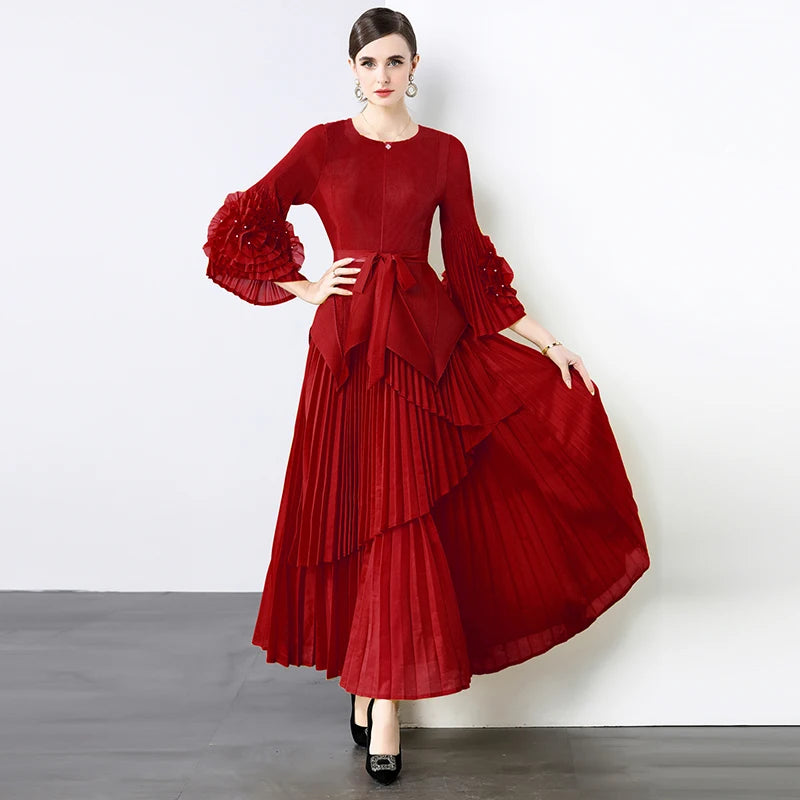 Miyake Spring Women's Clothing French Light Luxury Temperament Elegant Pleated Clothes Two-piece Set  Irregular Skirt 2025