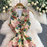 Elegant Vintage Office Long Dress Women Summer V Neck Sleeveless Print Floral Luxury Dress Evening Party Birthday Dresses