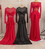 High Quality Nightclub Long Sleeve Bow Sheer Mesh Maxi Dress