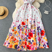 High quality belted ruffle sleeveless flower print dress