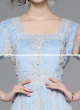 High Quality Short Sleeve Sweet Below Knee Length Flower Embroidery Lace Dress