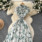 Dress Women Long Dresses High Waist Vestidos Polo Collar Short Sleeve Elegant Splice Y2k Streetwear Work Party Night Print