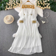 Floor Length Formal Evening Luxury Dress Women Summer Autumn See Through Crochet Crystal Beaded Long Sleeve Maxi Chiffon Dresses