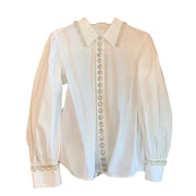Shirts Women Long Sleeve White Shirts Woman Rhinestones Tops  Camisas De Mujer Women Button Up Shirt
