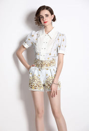 Two-piece set with print short-sleeved shirt + high-quality shorts