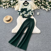 Casual Knitted Sets Ladies O Neck Loose Multicolor Tops+Basic Long Pants American Style High Quality Sweater Suits