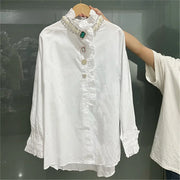 High Quality Long Sleeve Ruffle Collar Diamond Button Shirts