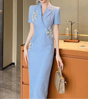 New Fashion Elegant Work Style Formal Pencil Dress Women Clothes Mujer Office Lady Commute Short Sleeve Wrap Hip Midi Vestidos
