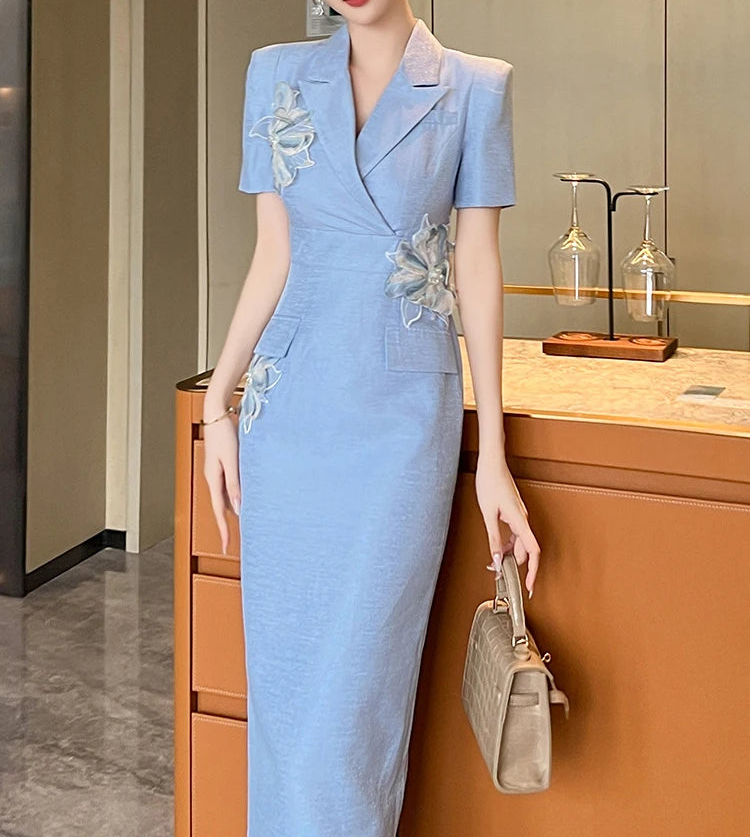 New Fashion Elegant Work Style Formal Pencil Dress Women Clothes Mujer Office Lady Commute Short Sleeve Wrap Hip Midi Vestidos