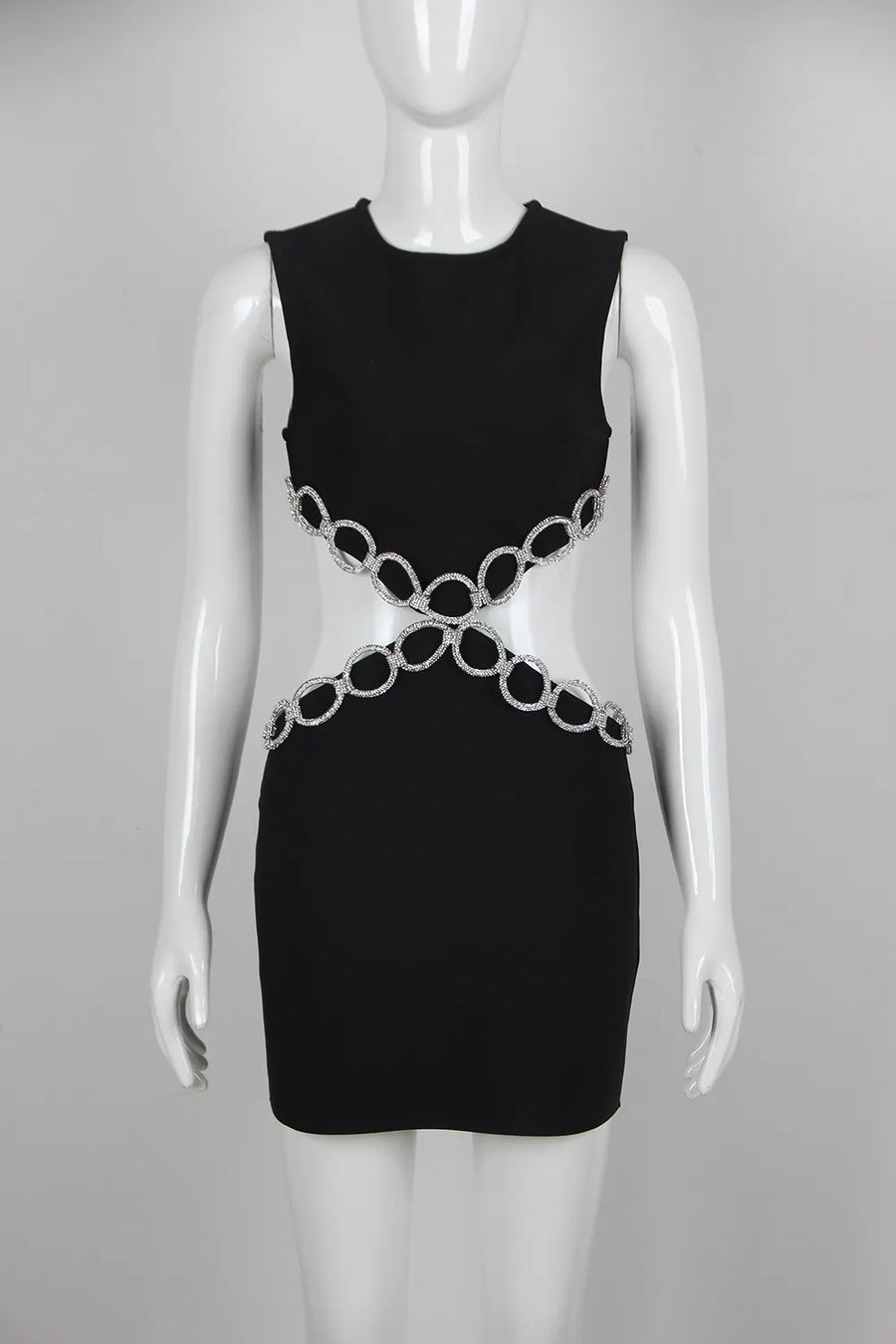 New Summer Women'S Sexy Backless Cut-Out Diamond Luxury Black Tight Mini Dress Elegant Evening Club Party Dress