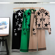 2 Piece Set Knitted Pants O-Neck Long Sleeve Short Cardigan+Wide Leg Casual Elegant Pants High Quality